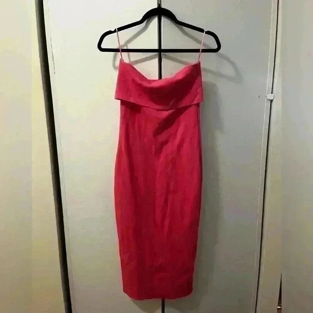 STRAPLESS STRETCH KNIT DRESS HOT PINK - Picture 3 of 6